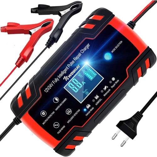 12V24V8A car battery charger, pulse repair charger with smart LCD display, car smart portable battery charger maintainer