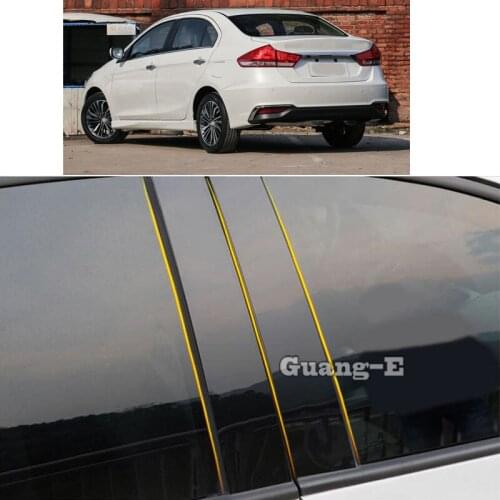 Car PC Material Pillar Post Cover Door Trim Window Piano Black Molding Sticker Plate Parts For Suzuki Alivio 2014 2015 2016-2018