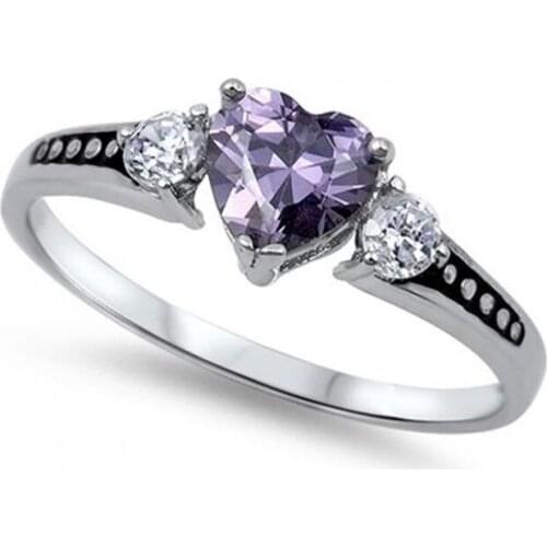 BAOSHINA Engagement Ring for Women Heart Shaped Pale Amethyst Diamond Female Ring Temperament Girl Jewelry