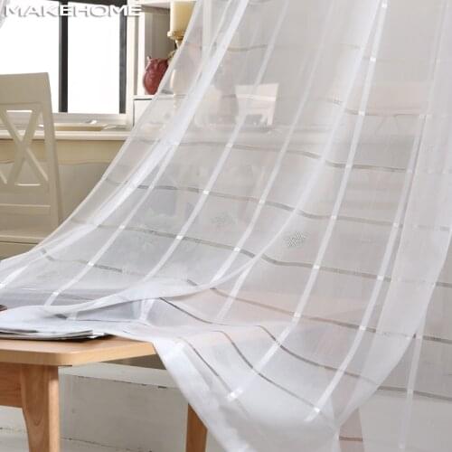 Squares White Tulle Curtains for Living Room Soft Hand Feeling Plaid Modern Curtains for Kids Bedroom Solid Sheer Voile Tulle