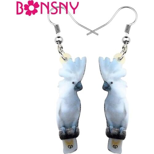 Bonsny Acrylic White Umbrella Cockatoo Earrings Long Dangle Drop Fashion Jewelry for Girls Earring Gift Charms Party Decoration