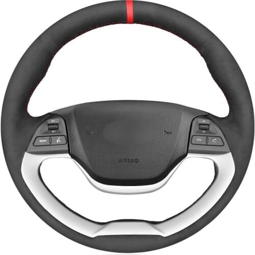 Black Suede Red Marker DIY Car Steering Wheel Cover for Kia Morning 2011 2012 2013 2014 2015 2016 Picanto 2012-2015