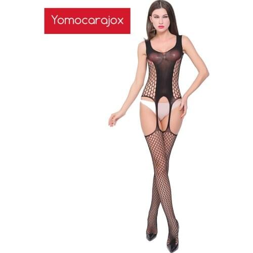 Black Transparent Lingerie Hollow Out Sexy Hot Erotic Underwear Spandex Catsuit Open Crotch Sex Women Pole Dance Clothing