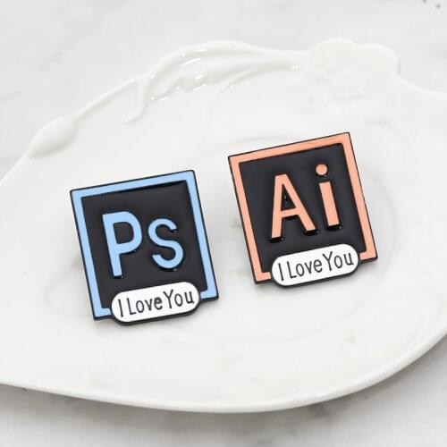 Creative cartoon PS AI metal enamel brooch I love you Photoshop Illustrator Badg badge jewelry logo brooch denim clothes jewelry