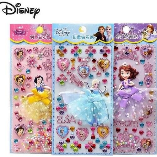 Disney 1Pcs Cartoon Diamond Stickers 3D Bubble Frozen Sofia Princess Rapunzel Colorful Gem Sticker Kids Scrapbooking Toys Gift