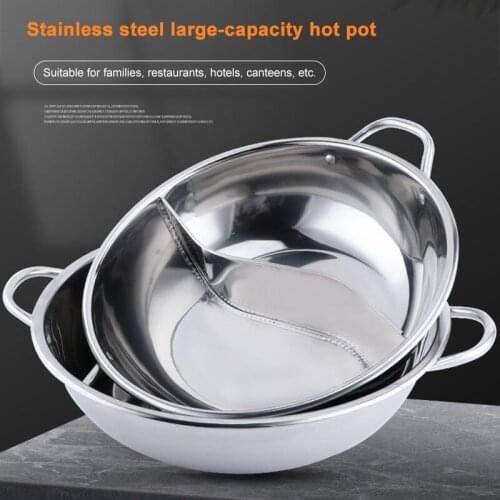 Hot Pot Stainless Steel Divided Extra Smaller Pot 2 Handle Cooking Kitchenware Pot Cooking Supplies 11 12 12.6 13.4 Inch TB Sale
