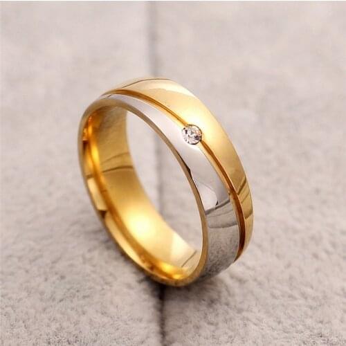 MOREDEAR 316L Stainless Steel Rings for Men and Women 14KGP Trajectory With Single CZ With Petal Fashion Jewelry 6mm