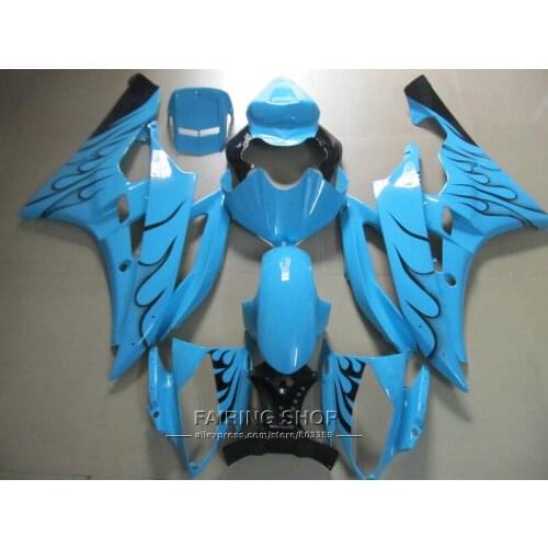 Injection mold fairing body kit For Yamaha R6 06 07 black flames blue bodywork fairings set YZF 2006 2007 YT24