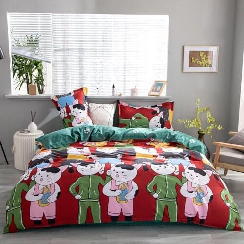 Cyan Cute Cat Kitty Duvet Cover Pillow Case Bed Sheet Boy Kid Teen Girl Bedding Linens Set King Queen Twin Comforter Bedding Set
