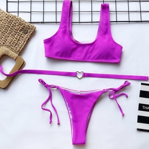 Sexy Bikini Swimwear Women Solid Purple Bandage Push Up Bikinis Female Summer Beach Bathing Suit Thong Swimsuit Stro Kapielowy