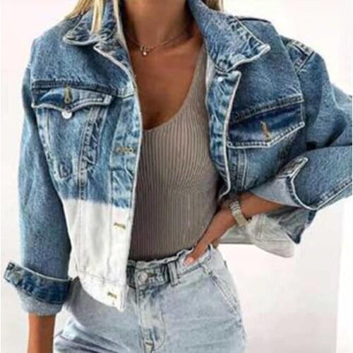Womens Denim Jacket Long Sleeve Color Matching Loose Coat Female Casual Splice Pockets Cowboy Jackets Autumn Streetwear Clothes