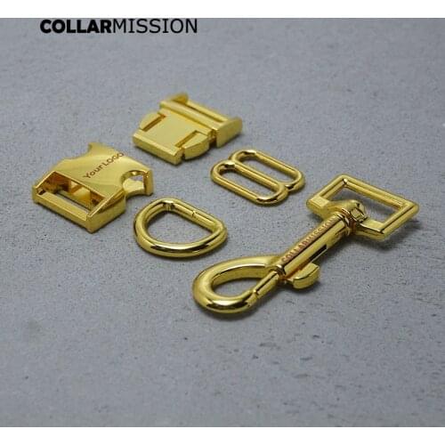 Metal buckle+adjust buckle+D ring+metal dog clasp/set)Engraved DIY dog collar yellow gold 20mm webbing accessory high quality