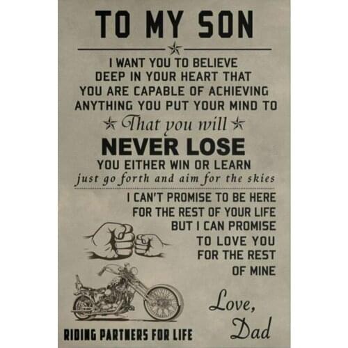 To My Son Biker Father And Son Quote Art print Silk poster Home Wall Decor