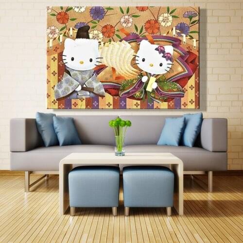 Paint by number art painting by numbers cartoon holle kitty green pink brown Childrens room decorations manual gift