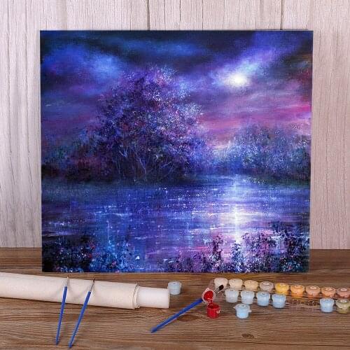Natural Scenery Blue Moon Coloring By Numbers Painting Kit Oil Paints 40*50 Canvas Painting Home Decor Adults Drawing