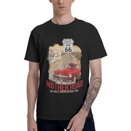 Route 66 US T-shirt Men Fashion T Shirt Short Sleeve Classic Car America Numbered Highways Tshirt 100% Cotton Tee Top Clothes