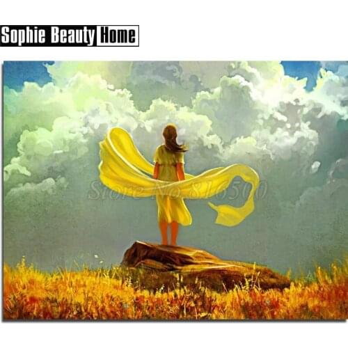 Needlework 5D Diy Diamond Painting Cross Stitch Girl On Rock Diamond Embroidery Portrait Full Drill Diamond Mosaic Picture18A166