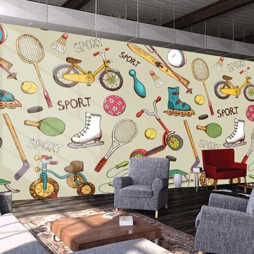 Custom Self-Adhesive Wallpaper 3D Sports Graffiti Photo Murals Clothing Store KTV Background Wall Waterproof 3D Stickers Murals