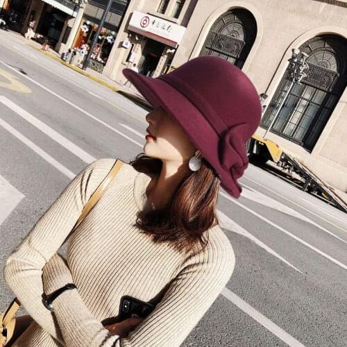 Big Bowknit Dome Fedoras Hats for Women Winter Autumn Jazz Hat Imitation Woolen Elegant Ladies Bowler Hats
