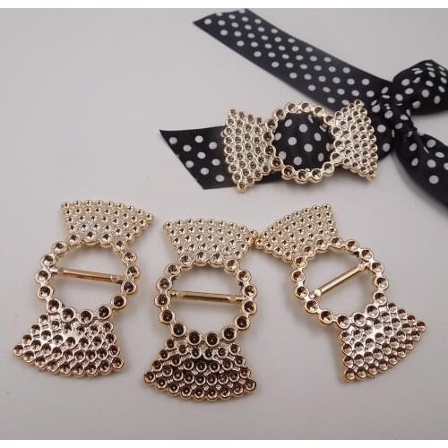 Uv plated gold ribbon buckles 53/29mm, 15pcs rope slider for bow acessories shoe Invitation Ribbon Slider Headband Hair Clip DIY