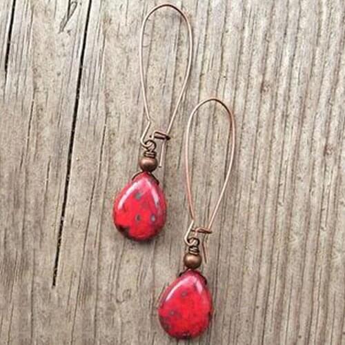 Vintage Beautiful Handmade Women Earrings Yellow Red Beans Stone Dangle Pendientes Brincos Long Earrings Lover Jewelry O4D283