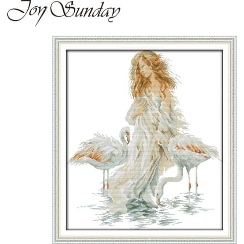 Joy Suanday Cross Stitch Embroidery Aida Fabric Girl and crane 14CT 11CT DMC Thread Water Soluble Canva Stitch Cross Needlework