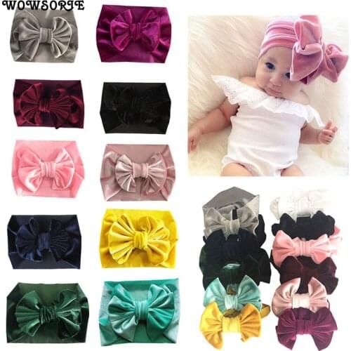 Wowsorie Bow Flower Headband 12 Colors New Baby Hair Accessories Cotton Children Velvet Baby Holiday Headdress Pink Gray 061