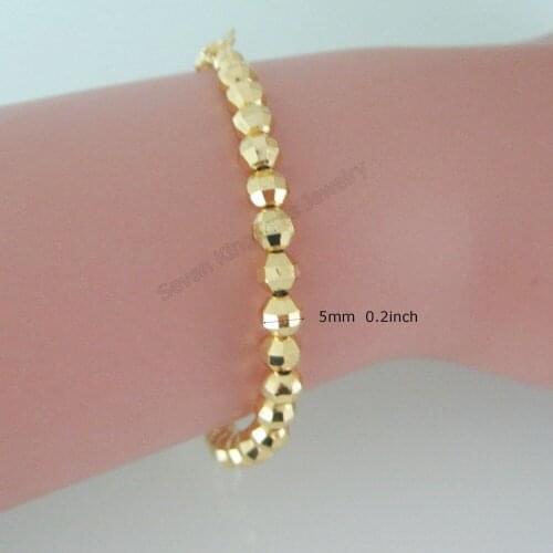 YELLOW GOLD GP SOLID OVERLAY FILLED BRASS PLAIN BALL Dia 0.2" LINK BRACELET/GREAT GIFT