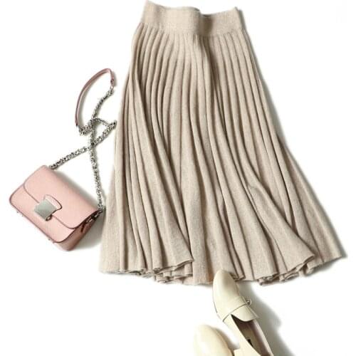 Womens casual high waist cozy quality 100% cashmere pleat skirt