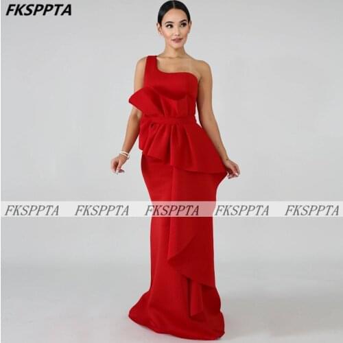New Design 2021 Red Mermaid Prom Dresses Long One Shoulder Ruffles Satin Formal Gowns For Women Wedding Party Prom Dress