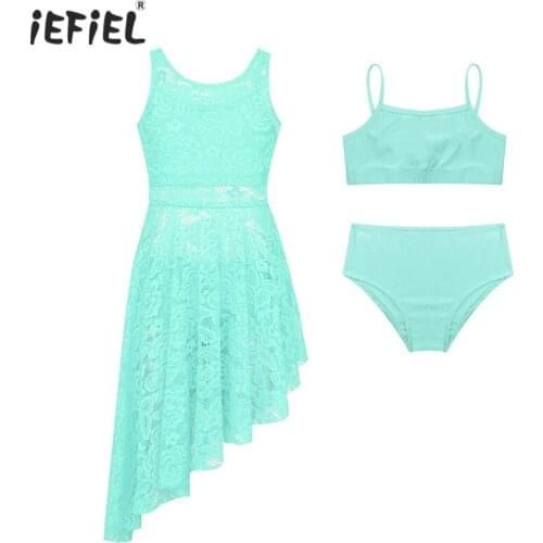 IEFiEL Kids Girls Ballet Dress Gymnastics Dance Costume Ballerina Dance Wear Sleeveless Floral Lace Tutu Ballet Dance Dress Suit