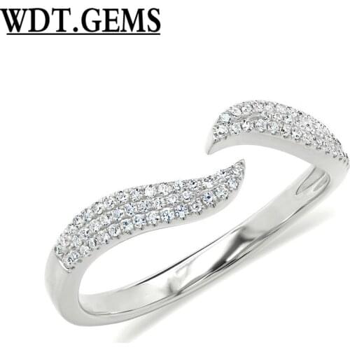 0.17 CT 10K Rose Gold Real Diamond Pave Open Claw Wave Minimalist Space Ring