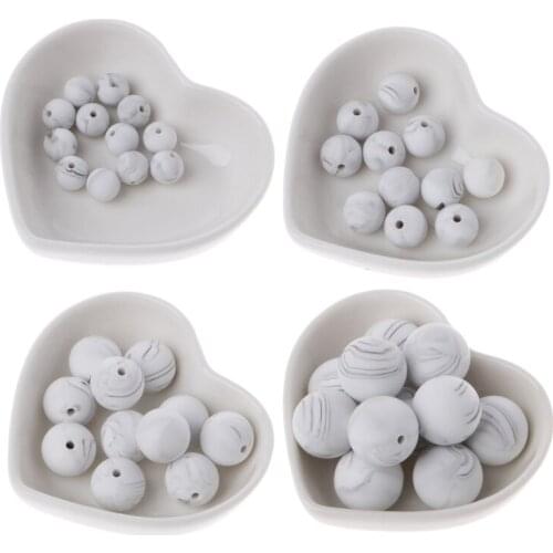 10pcs Silicone Marble White Teething Beads Baby Chewable Beads Diy Teether Toys AUG8-A