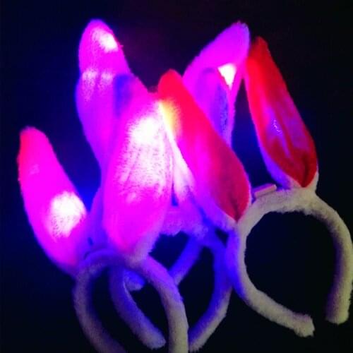 12pcs Flashing Light Up Easter White Pink Bunny Ears Headband Rabbit Costume Accessory