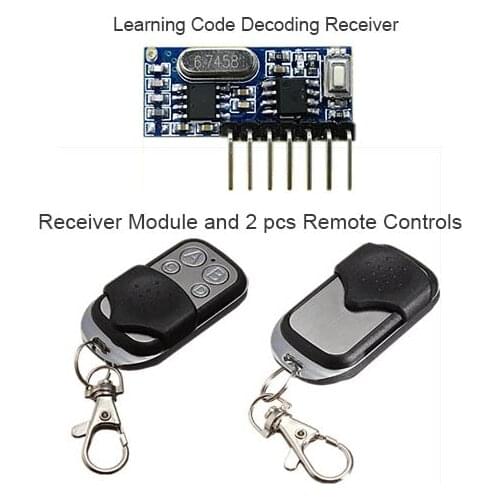 2pcs 433 Mhz Remote Control and 1pcs 433Mhz Wireless Receiver Learning Code 1527 Decoding Module 4Ch output With Learning Button