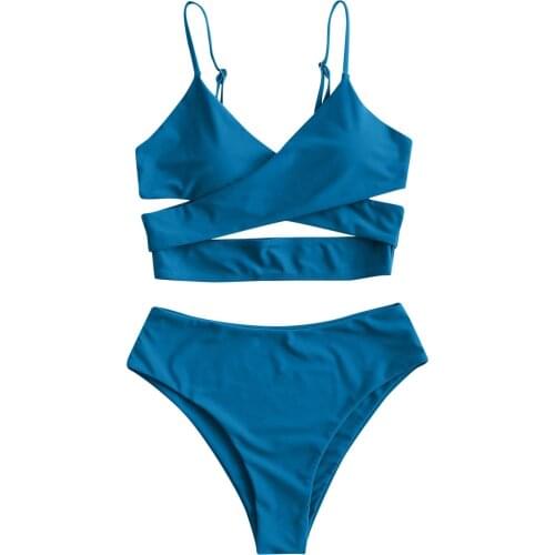 2021 Sexy High Waist Swimwear Swimsuit Women Bikinis Set Solid Bandage Bandeau Bikini Female Push Up Bathing Suit Beach Biquini