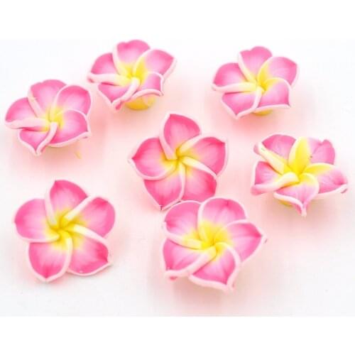 Sale!60Pcs Dark Pink Color 3D Polymer Clay Beads Flower/Plumeria rubra Design For DIY Jewelry Making