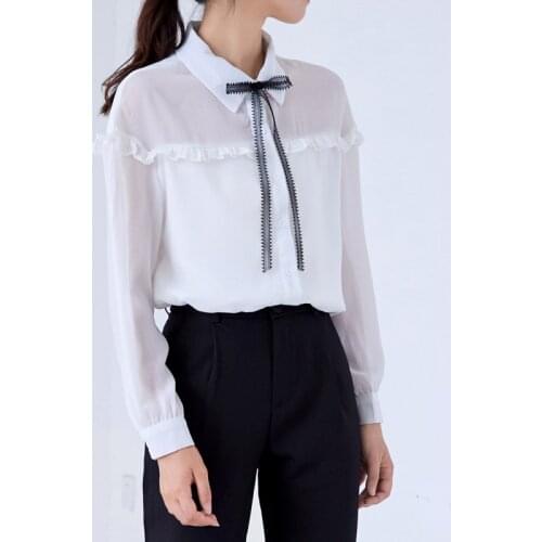 2020 autumn latest design white shirt fashion top lace bow chiffon shirt elegant sweet long sleeve top