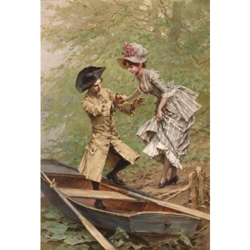 Free shipping classical court figure sweet love boating dating oil painting canvas prints on canvas wall art decoration picture