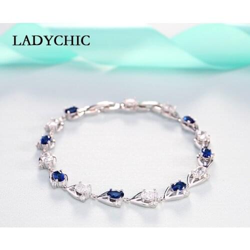 LADYCHIC Luxury Blue Green Austrian Zircon Bracelet Fashion Elegant Crystal Rhinestone Bangle for Lover Valentines Gift LB1006