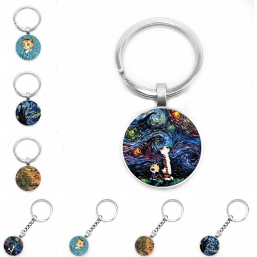 2020 New World Oil Painting Van Goghs Masterpiece Keychain Glass Convex Personality Pendant Keychain Gift