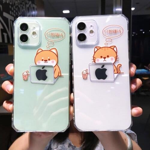 New Material Cat Phone Case for Iphone 12 Pro Max 11 7 8 Plus Xr Xs Max X Cute Shiba Inu Dog Couple Cover Side Printing Shell