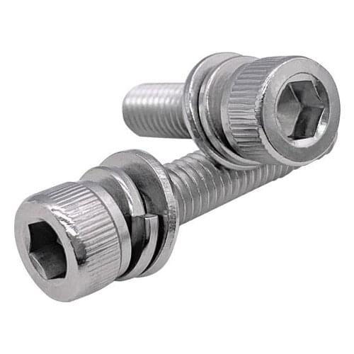 20pcs M4 Allen cylindrical head screws hex socket knurled screw spring pad washer combination bolt stainless steel 6mm-55mm long