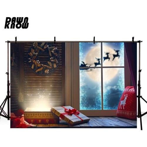 DAWNKNOW Merry Christmas Window Photography Background Moon Backdrops Family Celebrate Children Photocall Photo Studio lv1168