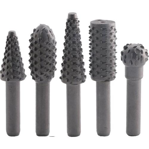 5pcs Woodworking Rotary Burr Wood Carving File Rasp Drill Bit Set 6mm Shank Coarse-toothed