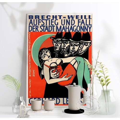 Gerhard Lenssen Vintage German Exhibition Poster, Brecht-Weill Aufstieg Und Fall Der Stadt Mahagonny Art Prints Hench Home Decor