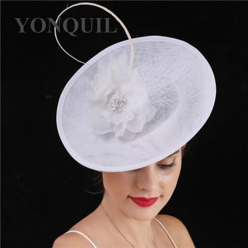 Bride White Wedding Big Hat With Veils Fascinator Cap Fashion Flower Headwear Women Marriage Party Dinner Headpiece Headbands