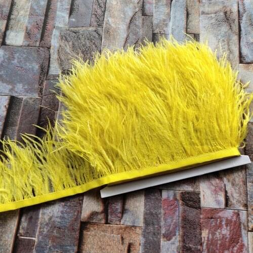 Hot 1Meters long high quality Yellow natural ostrich feathers ribbon 8-10 cm For DIY wedding party dresss decoration craft