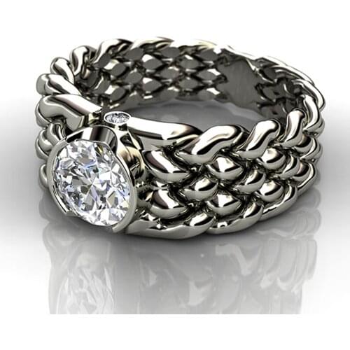 Huitan Fashion Twist Women Wedding Rings Round Cubic Zirconia Crystal Simple Stylish Bridal Marriage Engagement Statement Rings