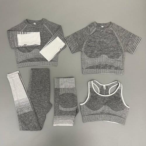 Seamless Women 2/3/5pcs Yoga Set Running Gym Workout Short Sleeve+Top Sport+Leggings+shorts+bra Fitness Suit Yoga Suit